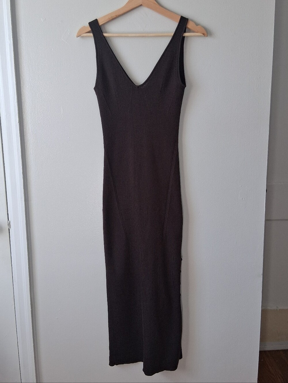 H&M Brown Ribbed Dress With Buttons